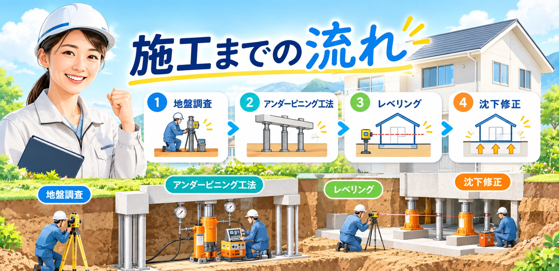 お問い合わせから地盤修正までの流れ